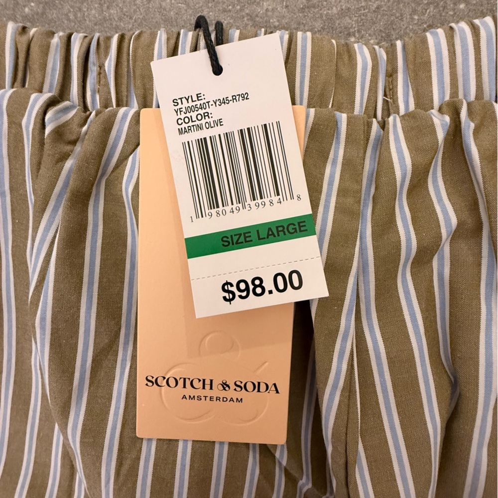 NWT Scotch & Soda Striped Easy Drawstring Shorts Martini Olive Size Large - Picture 11 of 11